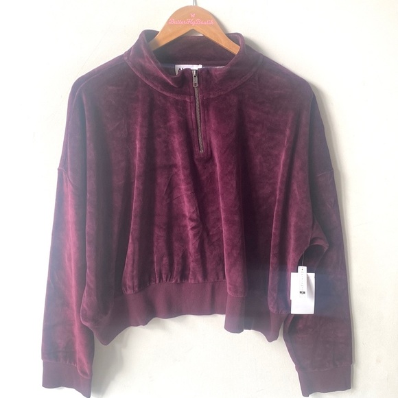 (A6) Nordstrom Abound Velvet Velour Quarter Zip Crop Top Burgundy Stem Wine, 3X - Picture 8 of 10